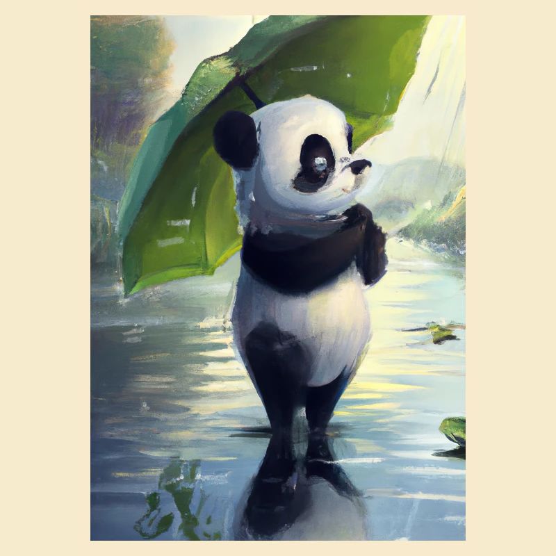 Panda mit Blattschirm