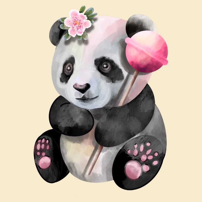 Petit panda mignon avec sucette rose