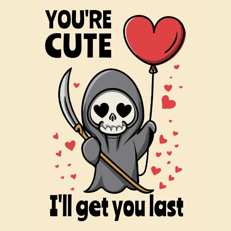 Cute Grim Reaper with romantic heart