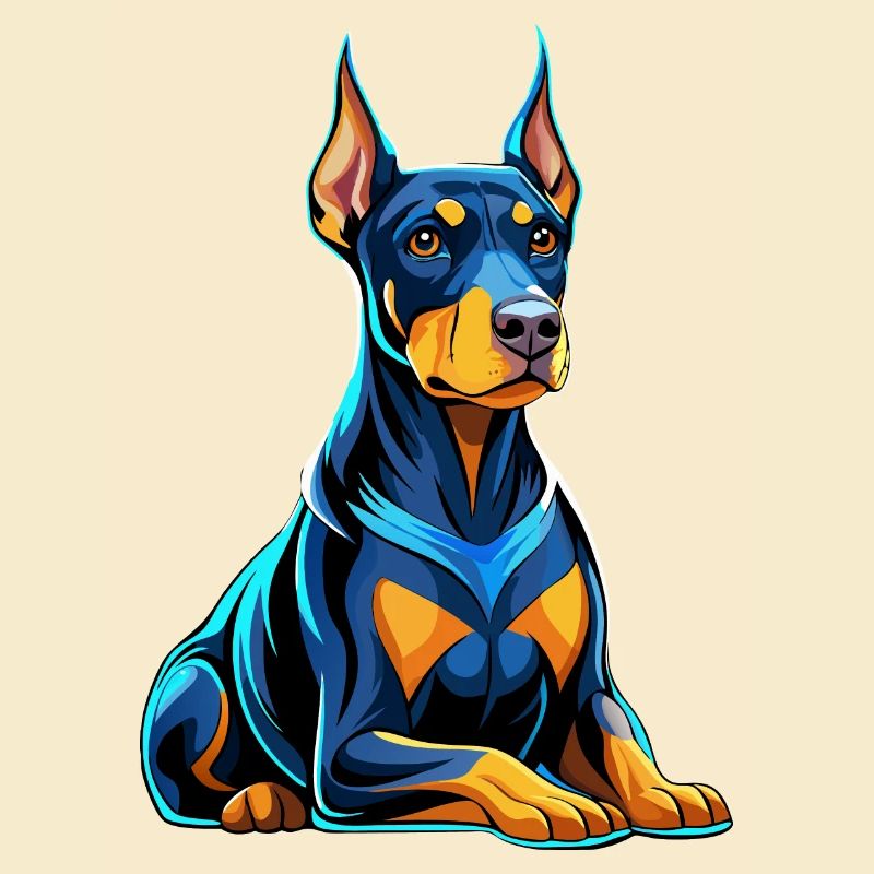 Dobermann sitzend mit Hundeblick