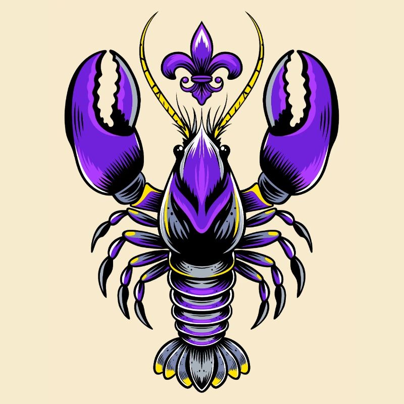 Mardi Gras crawfish with fleur-de-lis design