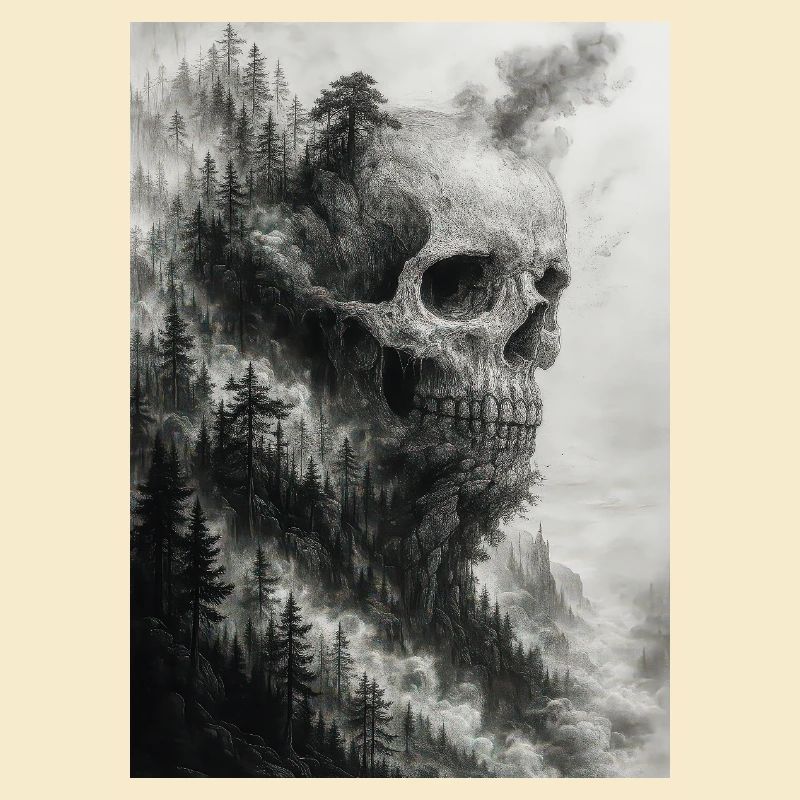Unheimliche Waldschädel-Illustration