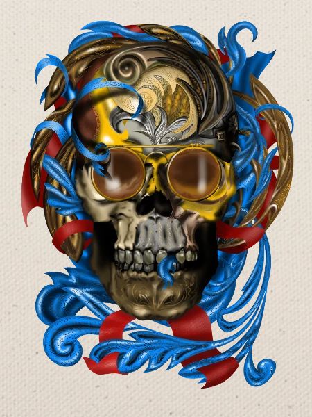 Barock Skull mit Blau Bändern