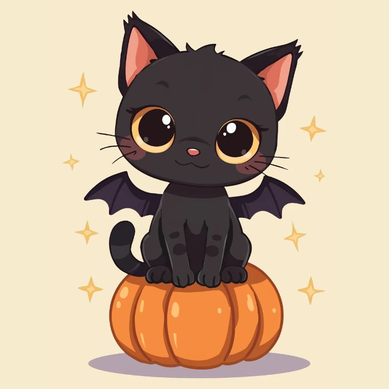 Cute Black Cat with Bat Wings Pumpkin