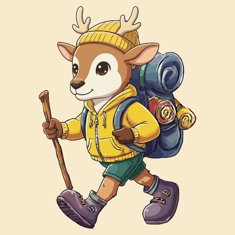 Cute Deer Hiking Camping Adventure Backpacker