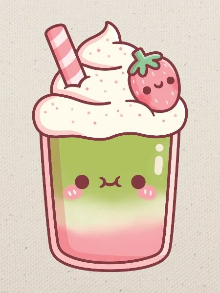 Süßer Eiskaffer Matcha Erdbeer-Latte