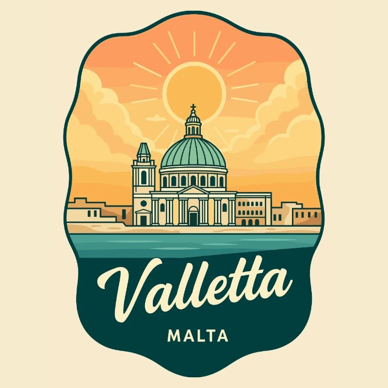 Valletta Malta Retro Sunset Reiseabzeichen