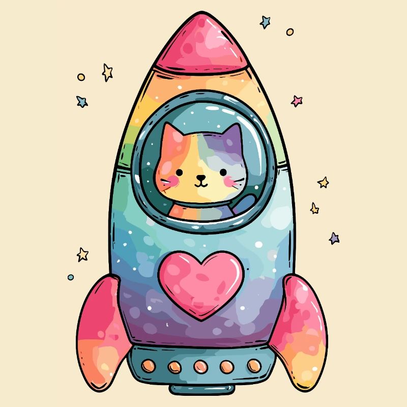 Rainbow Rocket Cat Heart
