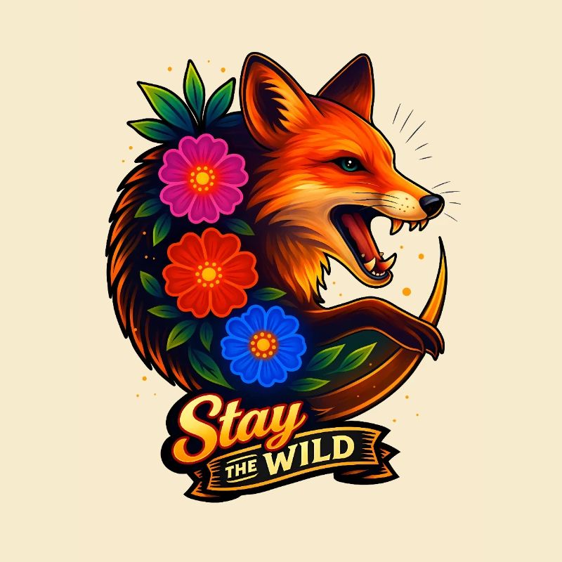 Fuchs mit Blumen Bleib wild