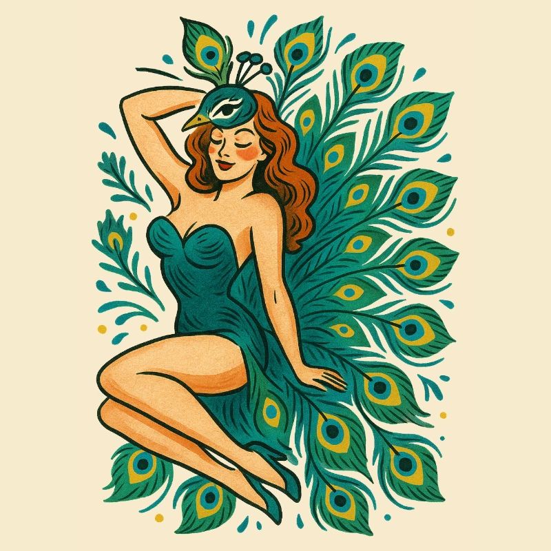 Peacock Goddess in Teal Feathers