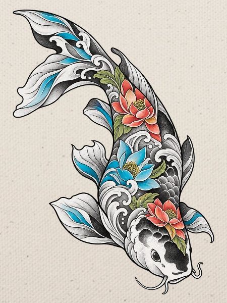 Koi Blüten Ornament