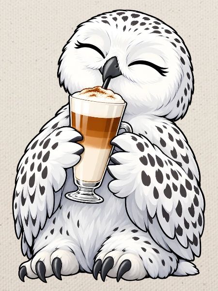Schneeeule mit Latte Macchiato