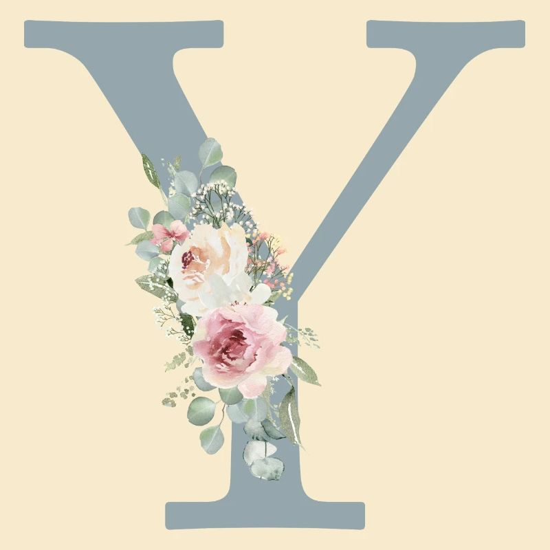 Y| Monogramm | Eukalyptus-Pastell-Blumen-Blau