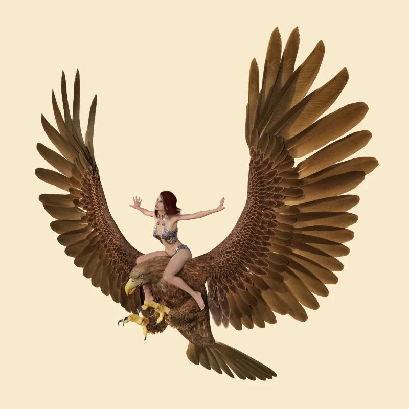 Frau mit riesigem Steinadler