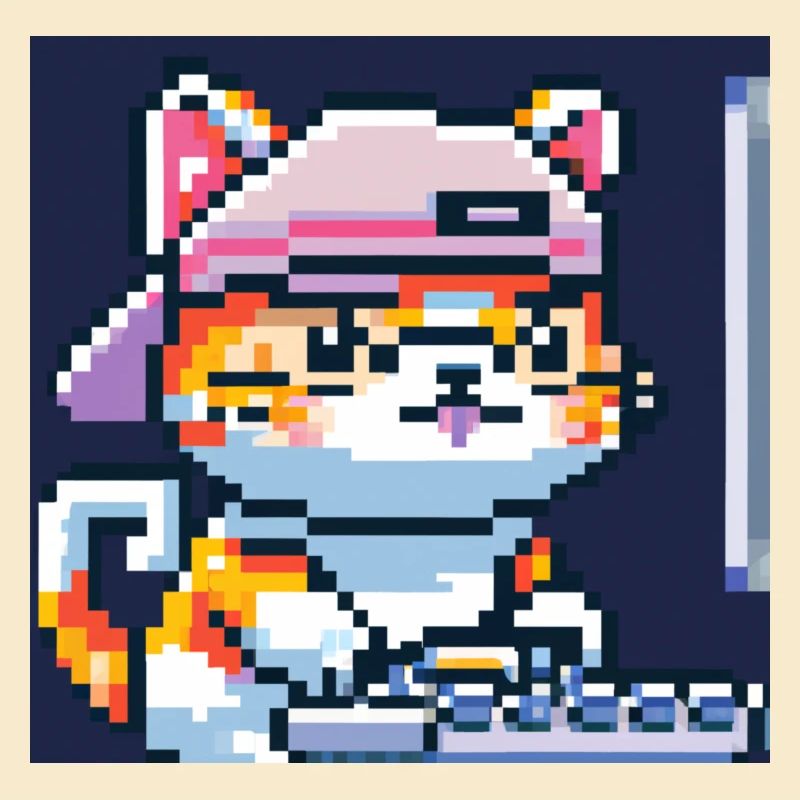 Cute cat with baseballhat playing computer games
