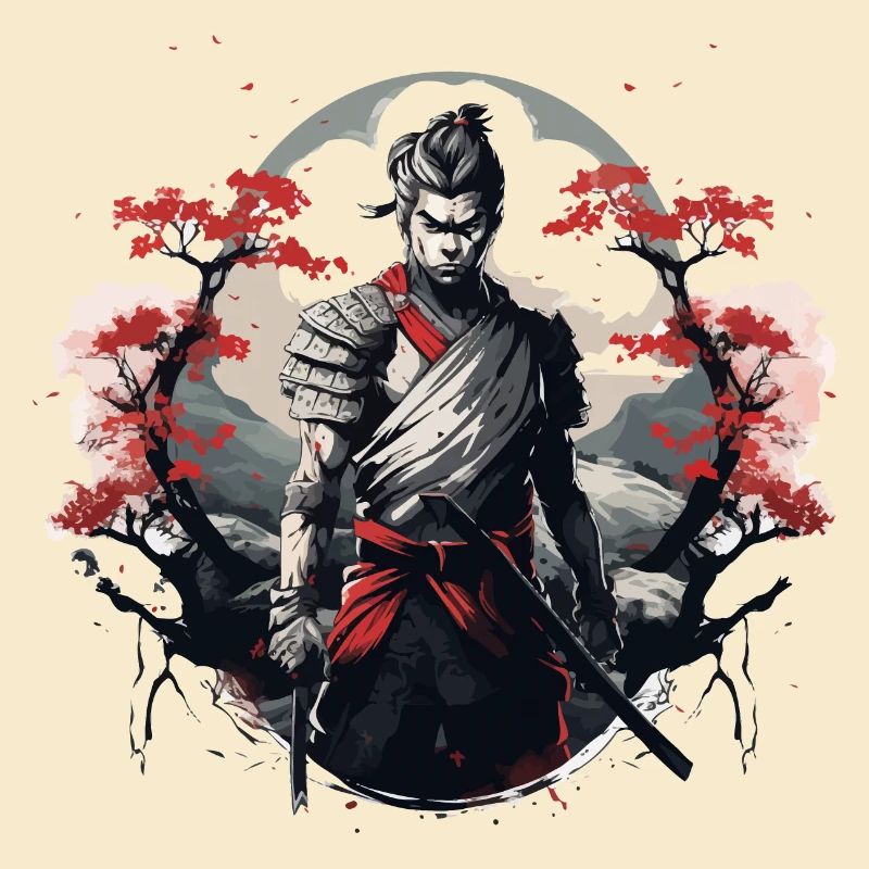 Samurai Japan Cherry Tree Landscape