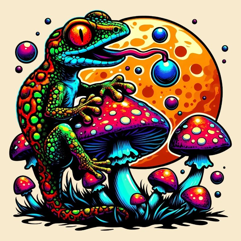 Psychedelischer Frosch mit Pilzen