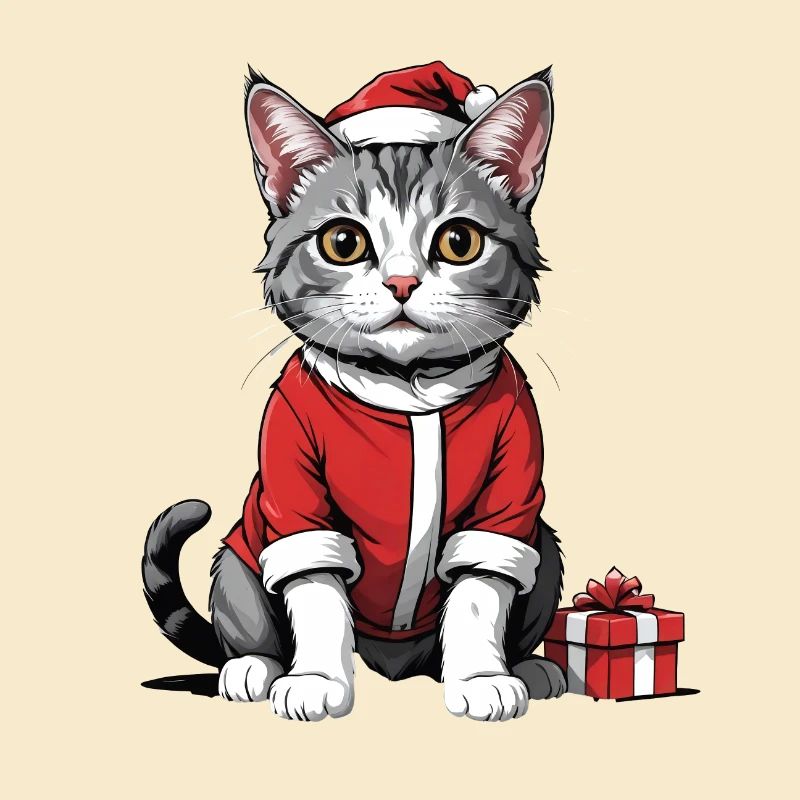 Chat de Noël Père Noël Chat Chat Chat Cadeau
