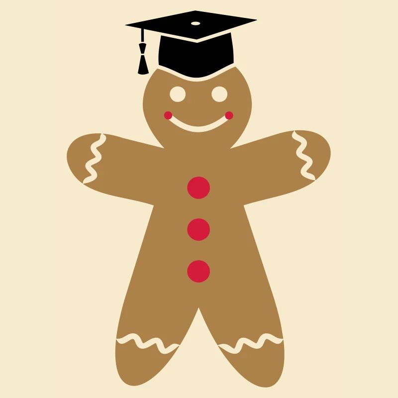 Mortarboard on gingerbread man exam PhD thesis