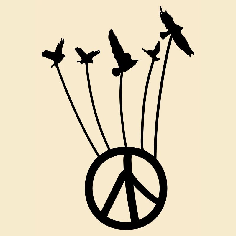Peace-Zeichen mit fliegenden Vögeln