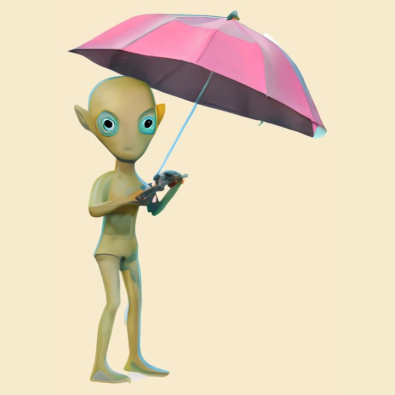 Alien mit Regenschirm