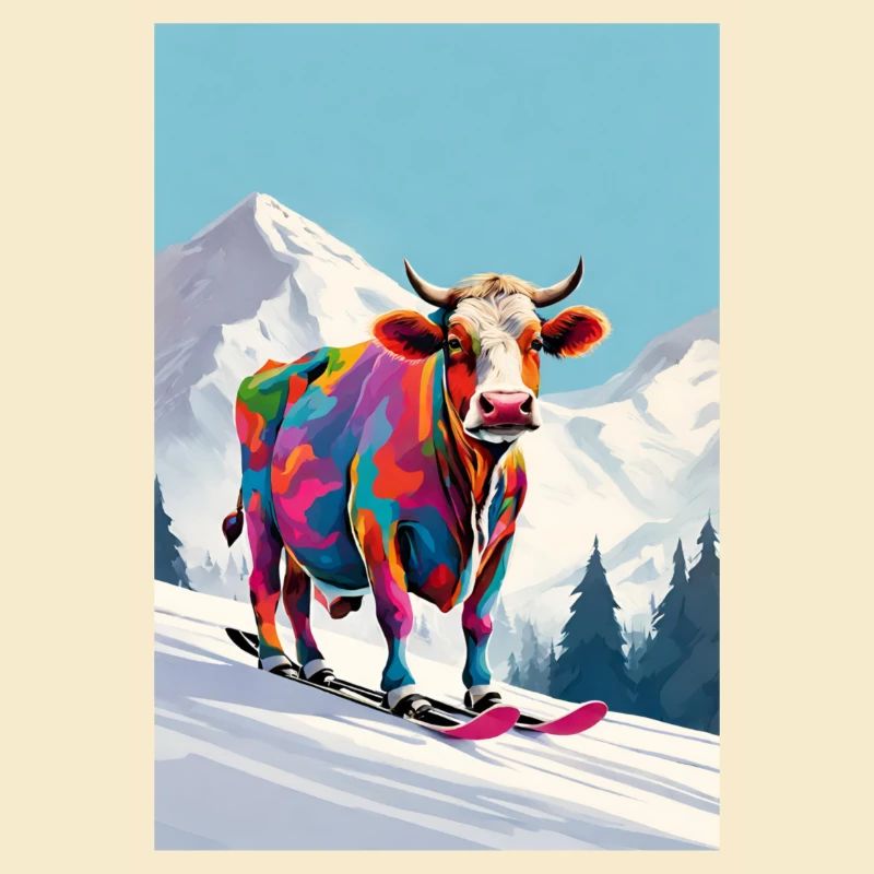 Kuh auf Ski