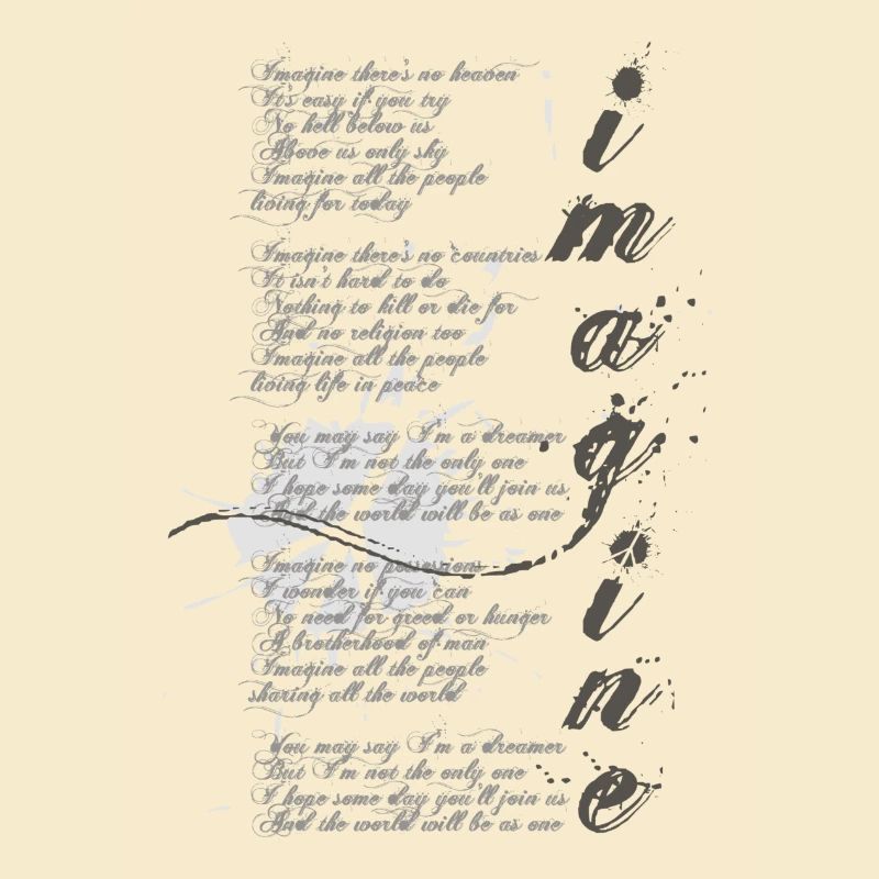 imagine - grafisches Peace-Zeichen und Lied-Text