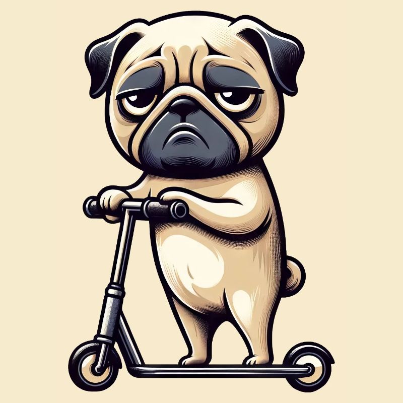 Pug Dog Scooter Grumpy Funny Comic