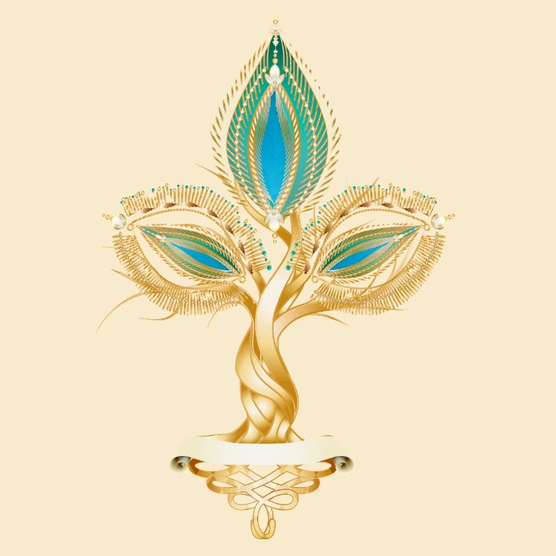 Arbre de couleur dorée avec ornement de feuille orientale