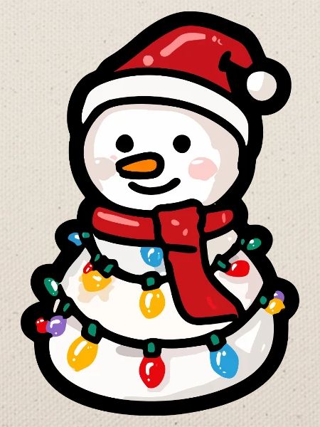 Schneemann mit Lichterkette und Schal