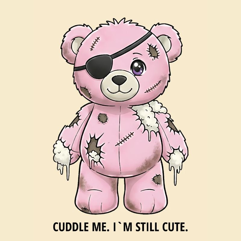 Ours en peluche rose patchwork avec cache-œil