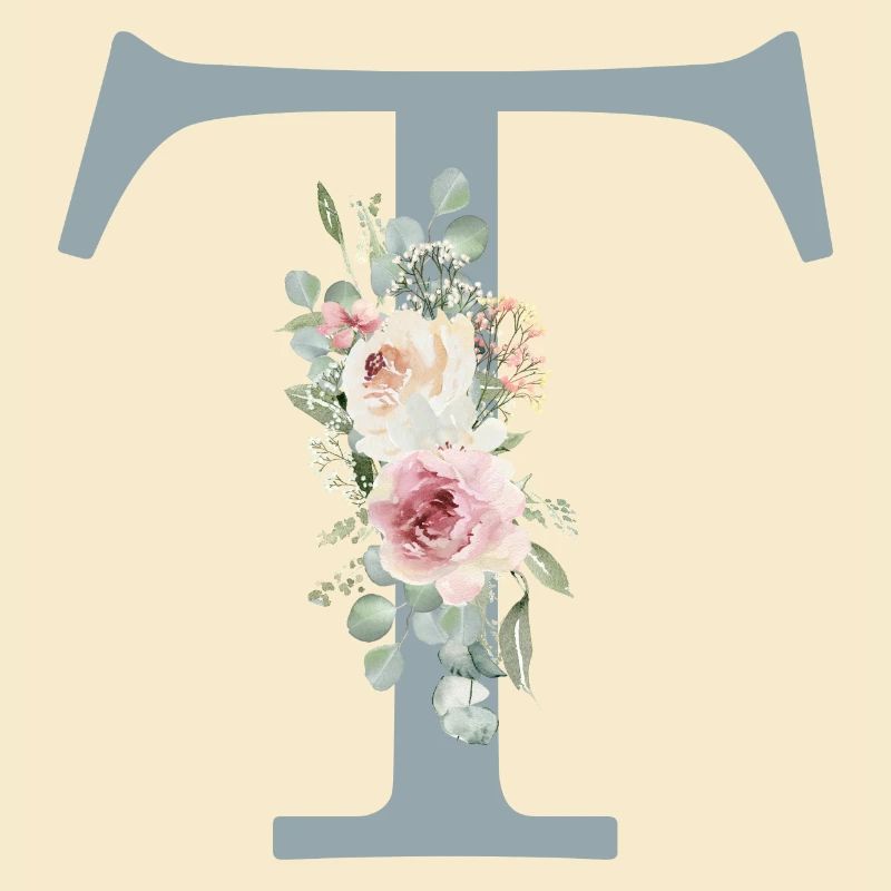 T| Monogram | Eucalyptus Pastel Flower Blue