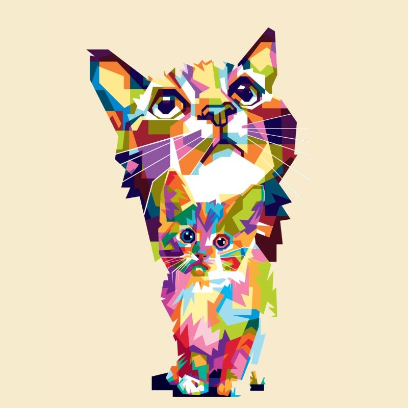 Chat coloré et petit chat coloré chaton