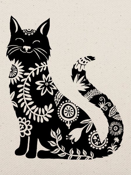 schwarze Katze mit Blumenmuster