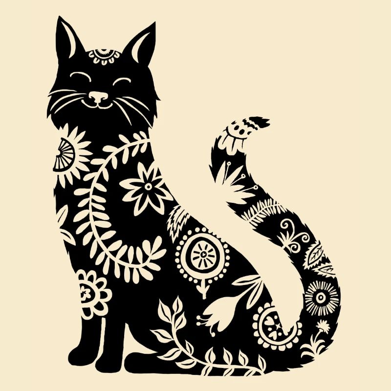 schwarze Katze mit Blumenmuster