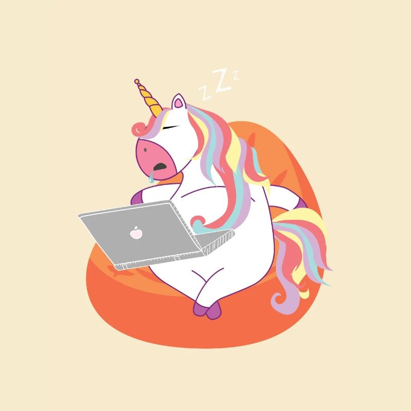 Licorne dormant avec un ordinateur portable / Einhorn