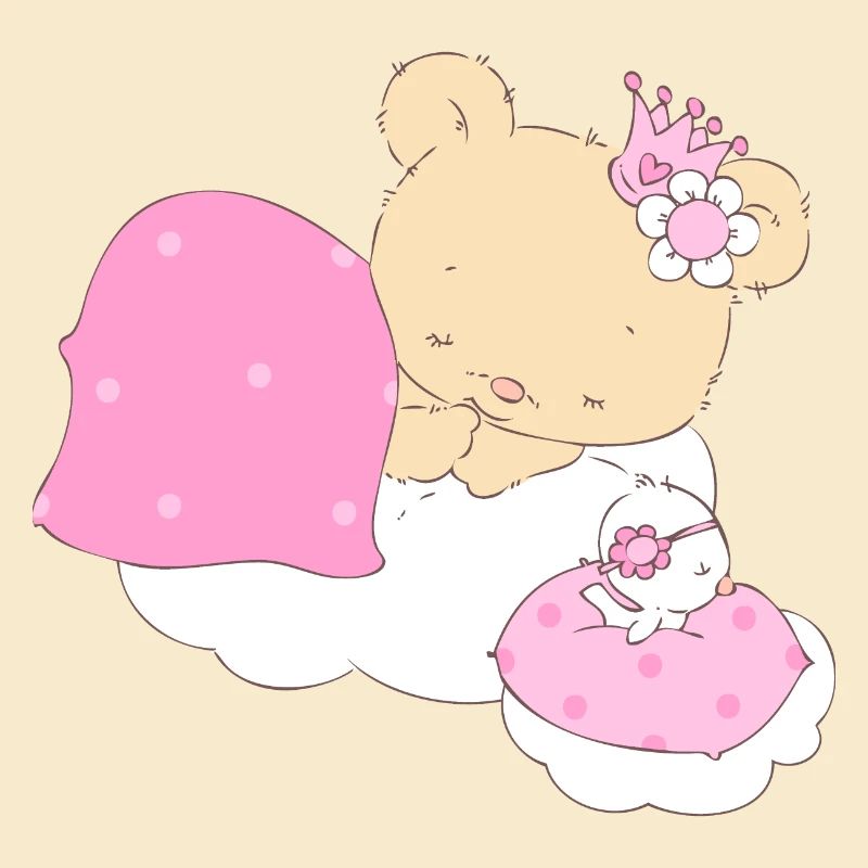 Bear princess sleeping on cloud