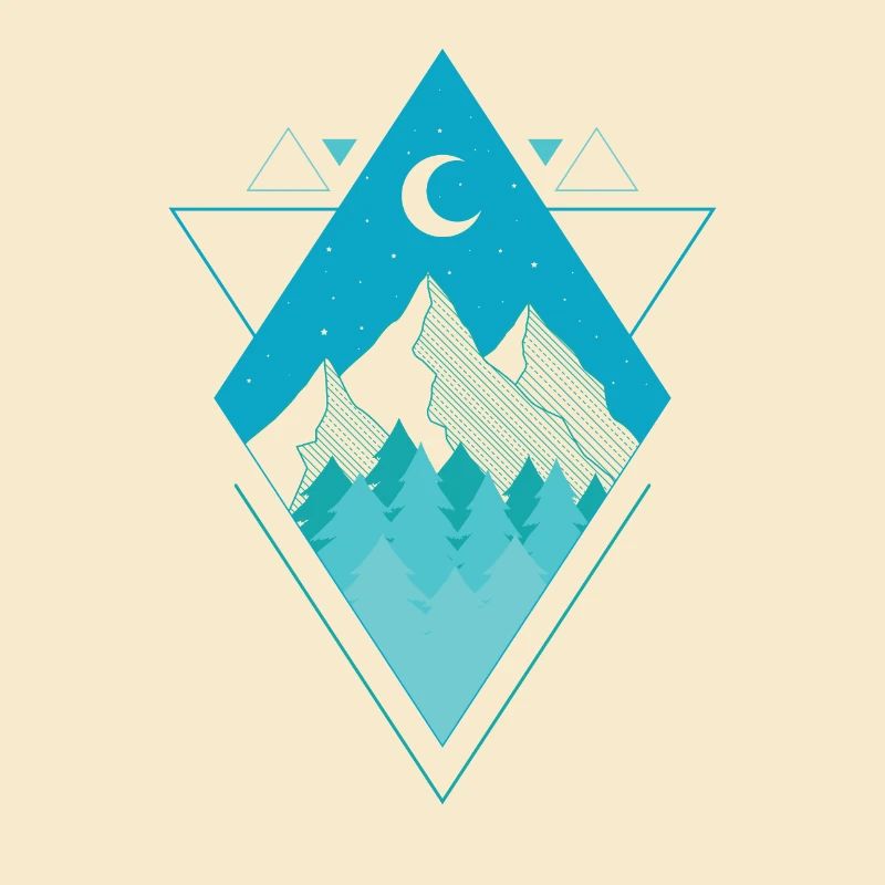 Forest Mountains Moon and Stars Polygon Poly Triangle