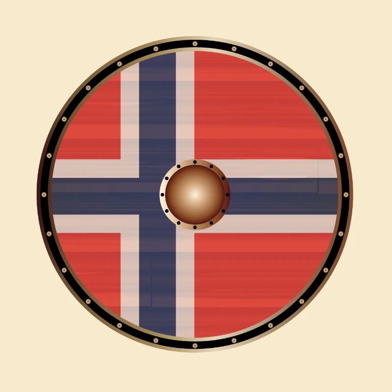 Round Viking Shield With Norwegian Flag