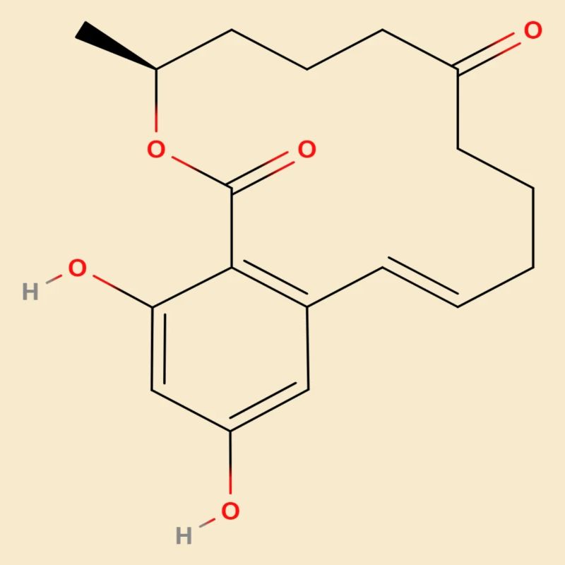 Molécule de zearalenone - Formule structurale colorée
