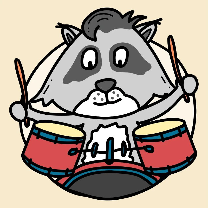 Waschbär mit Schlagzeug