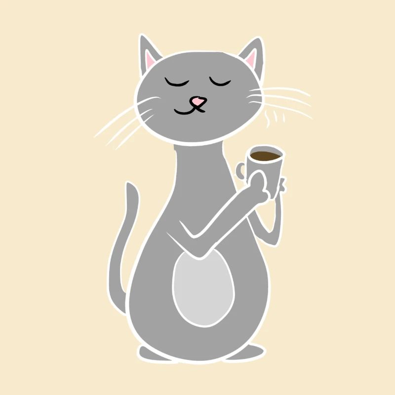 chat gris refroidissant avec du café