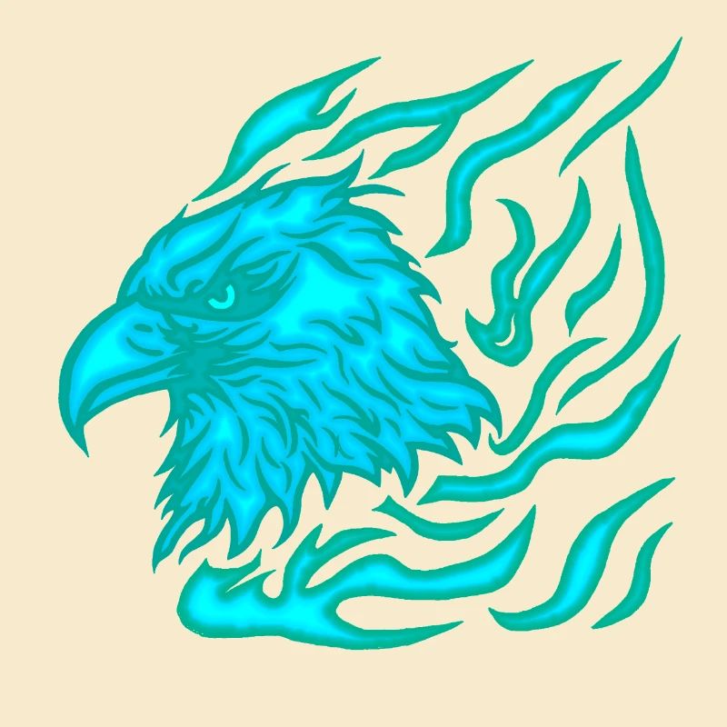 burning blue phoenix with flames