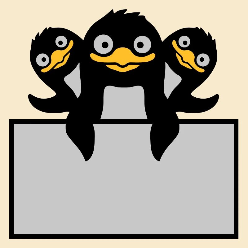 3 Pinguine hinter Schild