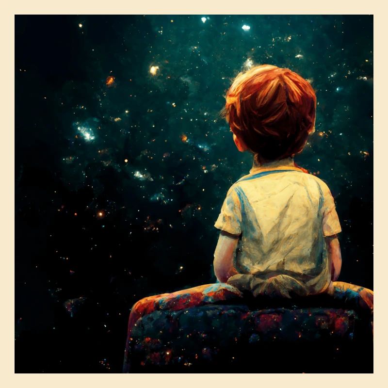 Kleiner Junge, Der Am Rande Des Universums Sitzt