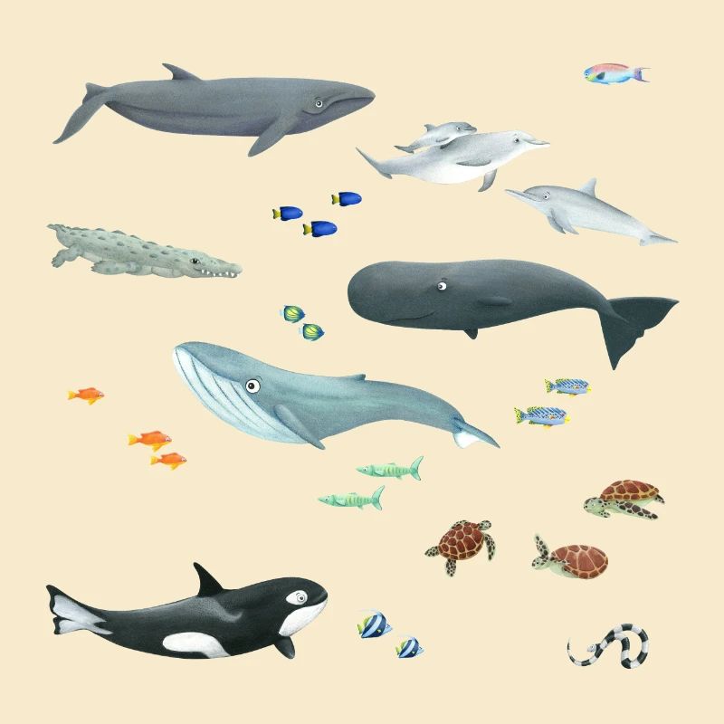 Pattern with whales and fish / Underwater world