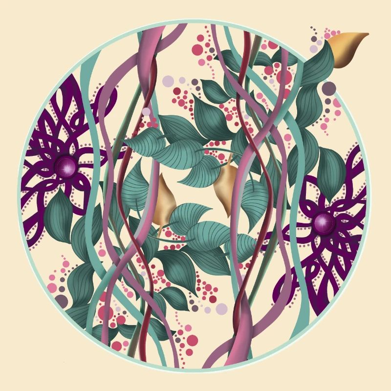 Pattern circle with leaves and dots