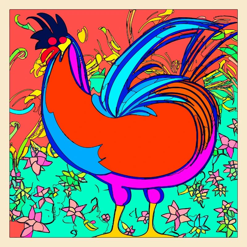 Illustration eines Hahns, im abstrakten Stil