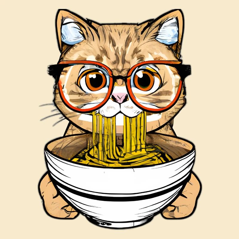 Le chat mignon aime la conception de nouilles ramen