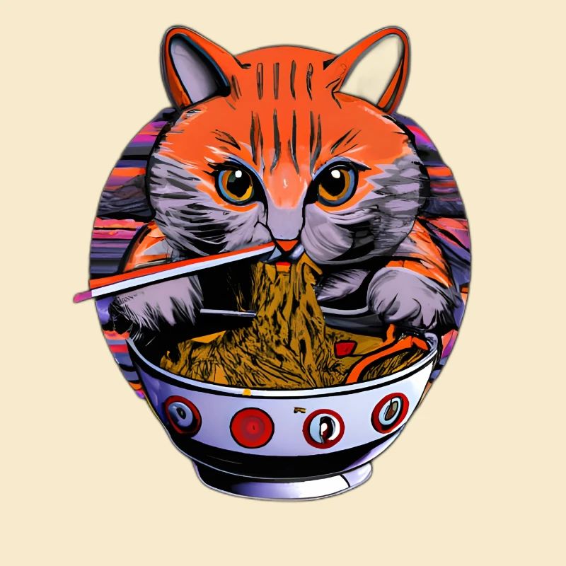 Le chat mignon aime la conception de nouilles ramen